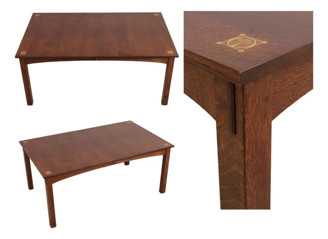 Arts and Crafts Oak Dining Table with Inlay by Harvey Ellis Design (1 of 10)