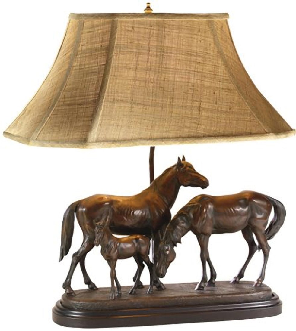 Rustic Remington Horse Lodge Style Table Lamp Yellow Finish (1 of 1)