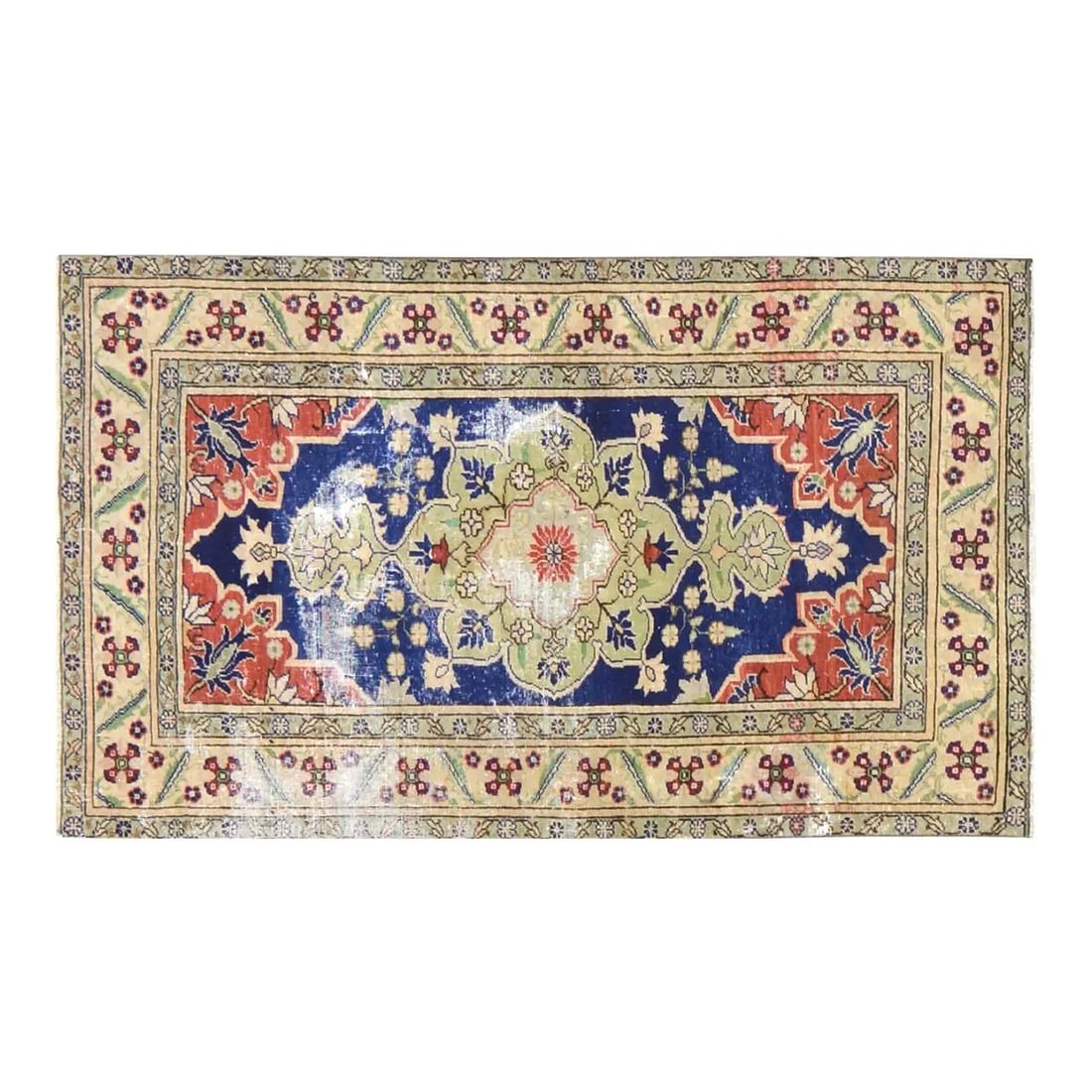 Hand-Knotted Wool Anatolian Rug in Tan Turkish Vintage Style 3'x5': Hand-Knotted Wool Anatolian Rug in Tan Turkish Vintage Style 3'x5' This vintage Turkish Anatolian rug is hand-knotted from wool using traditional techniques, offering a blend of enduring craftsmanship