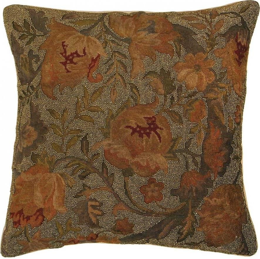 Provence Home Handmade 20 Beaded Pillow Gold Beige Floral Design (1 of 1)