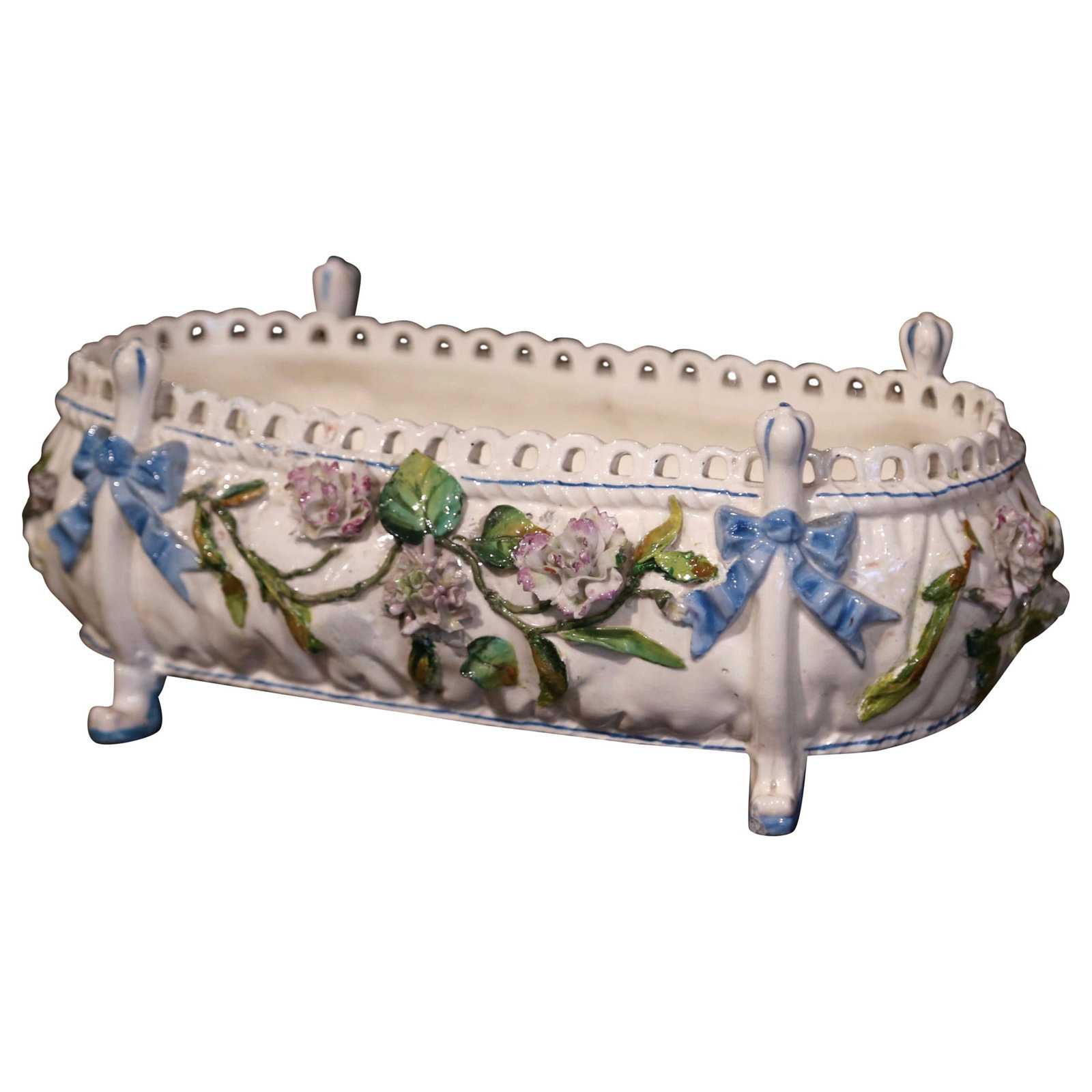 Antique 19th Century French Majolica Cache Pot Floral Design (1 of 10)