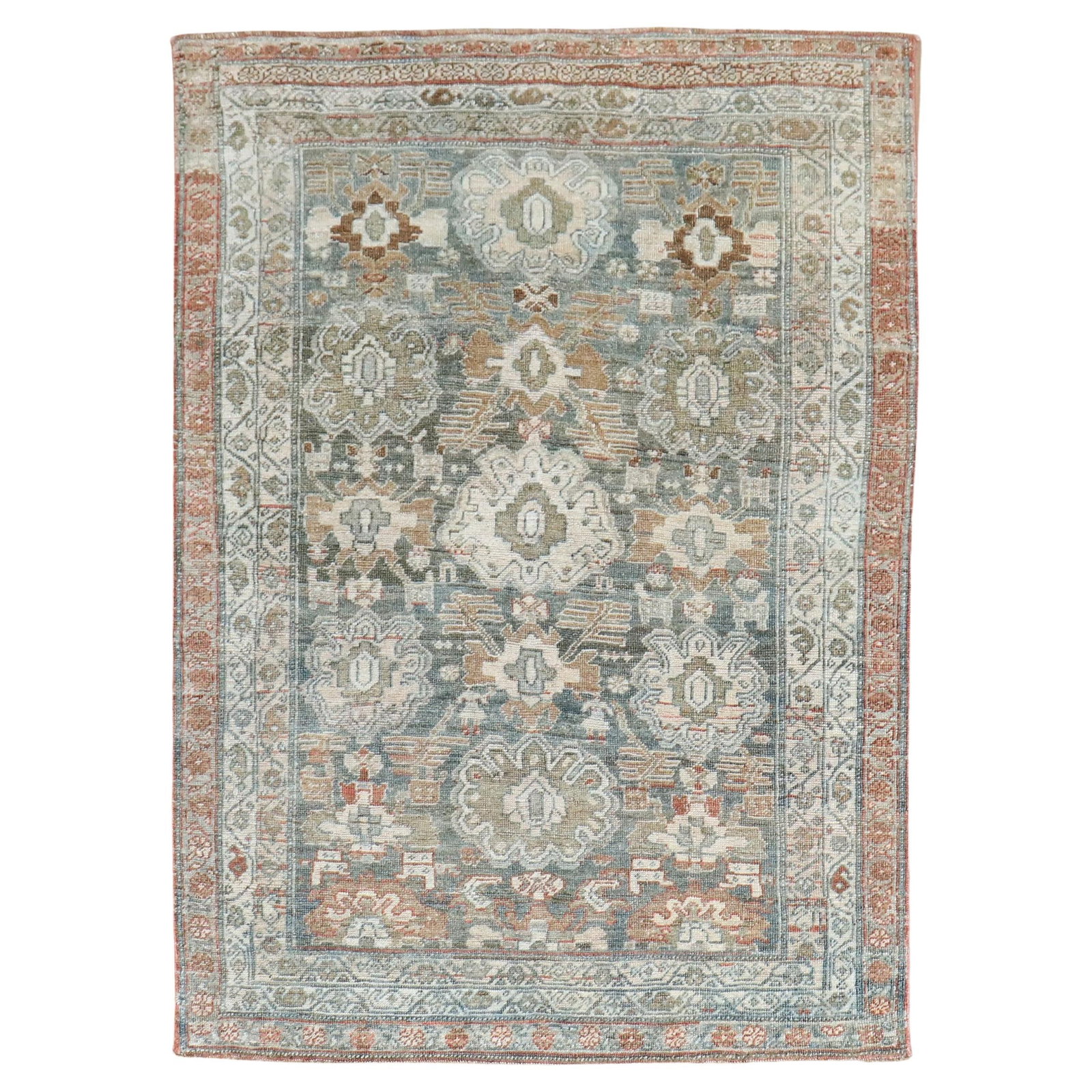 Antique Persian Bidjar Rug Wool Hand-Knotted 3'9" x 5' c1920: Antique Persian Bidjar Rug Wool Hand-Knotted 3'9" x 5' c1920 This exquisite early 20th-century Persian Bidjar rug showcases a stunning all-over design on a striated gray field with rich earth tone acc