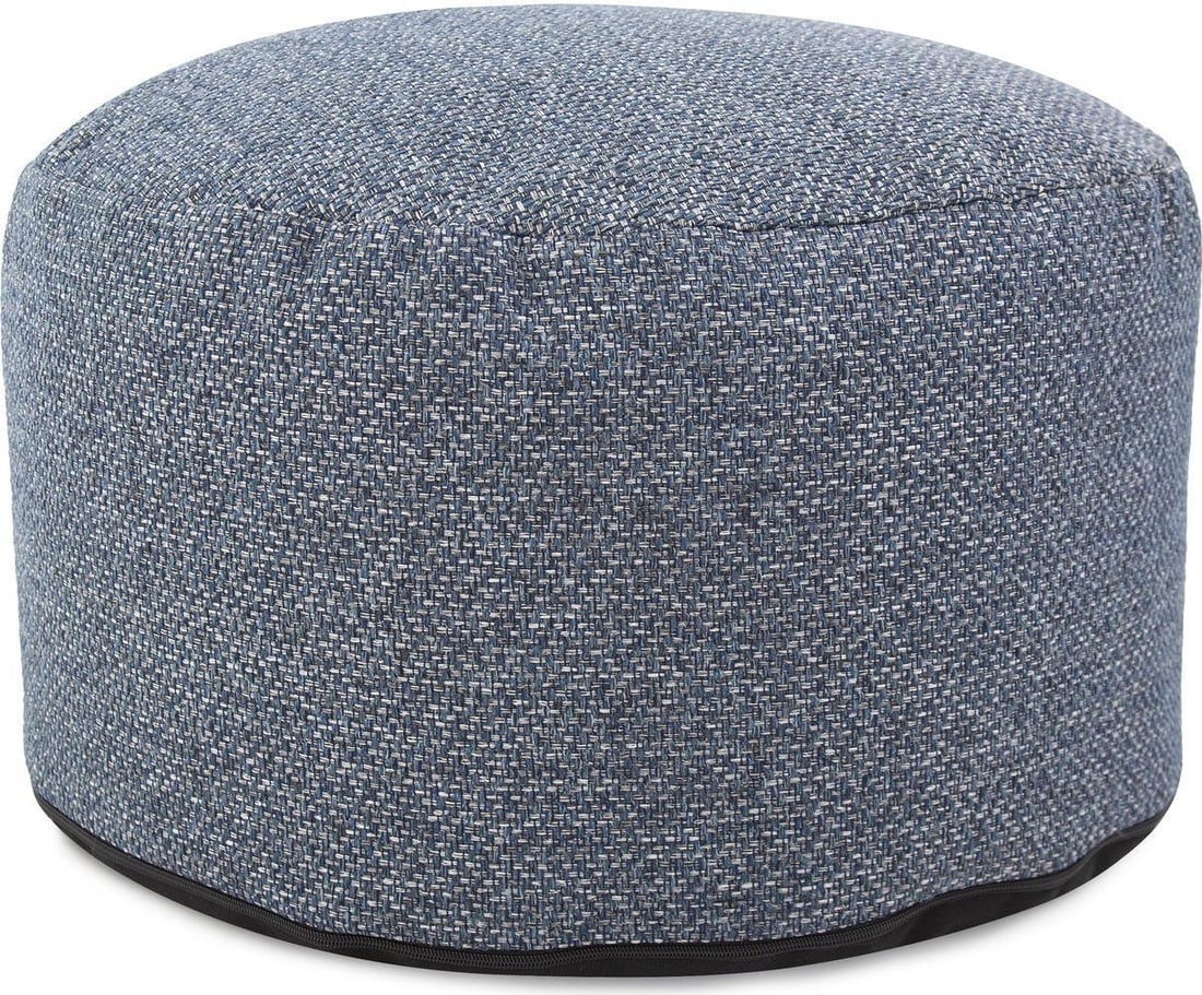 Howard Elliott Blue Round Pouf Hand-Finished Transitional Style (1 of 4)