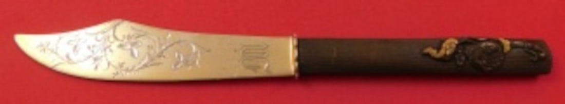 Japanese Kozuka Pattern Silver Fish Knife with Gold Wash and Floral Design (1 of 2)