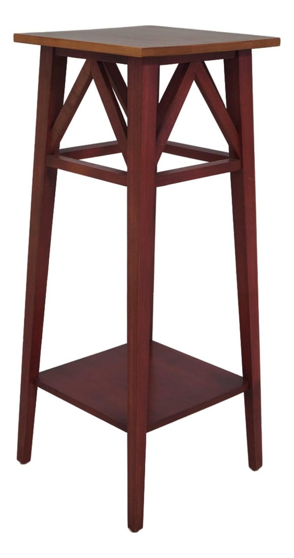 Ethan Allen Country Style Maple Pedestal Stand Red Finish: Ethan Allen Country Style Maple Pedestal Stand Red Finish This Ethan Allen Country Style Pedestal Stand features a charming country red painted base complemented by a natural maple top. Crafted with q