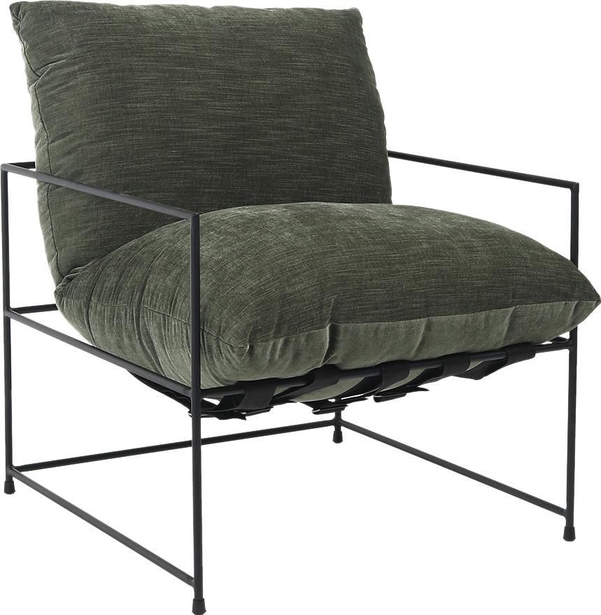 Elegant Inska Occasional Chair Fern Green with Black Iron Frame: Elegant Inska Occasional Chair Fern Green with Black Iron Frame Introducing the Stylish Inska Chair in a vibrant Fern Green hue, designed to elevate your living space with a touch of modern elegance. 