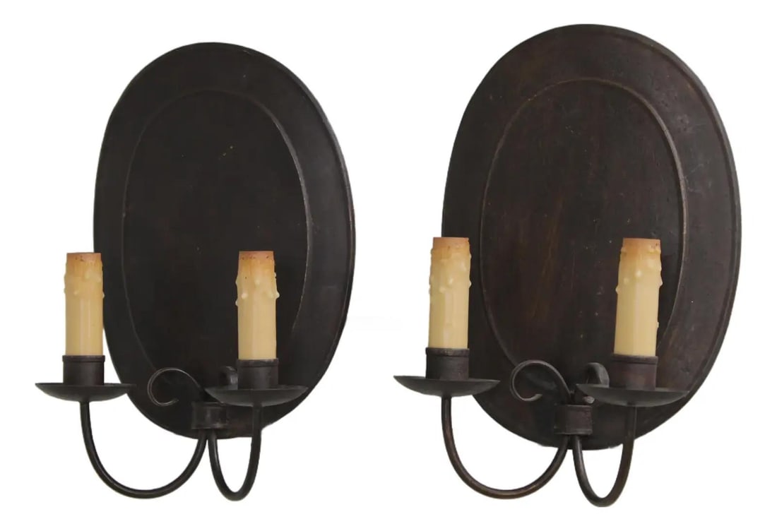 Pair of Oval Bronze Finish Double Arm Metal Wall Sconces Traditional Style (1 of 10)