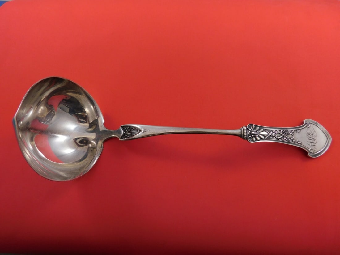 Gorham Corinthian Sterling Silver 13 Inch Soup Ladle Antique: Gorham Corinthian Sterling Silver 13 Inch Soup Ladle Antique This exquisite 13-inch soup ladle from Gorham showcases the elegant Corinthian pattern, dating back to the late 19th century (1850-1899). C