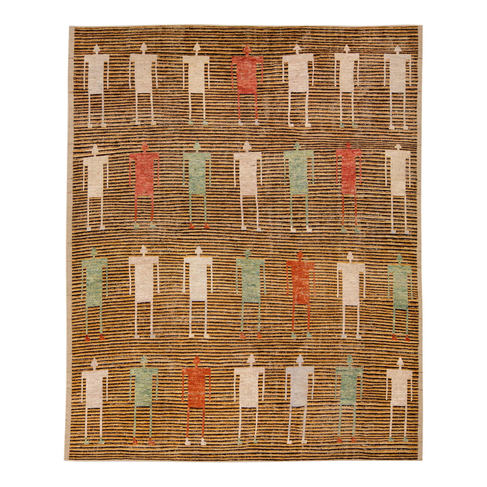Oversized Moroccan Handmade Wool Rug with People Pattern in Brown: Oversized Moroccan Handmade Wool Rug with People Pattern in Brown Enhance your space with this stunning Moroccan style handmade wool rug, featuring a unique People pattern against a rich brown backdro