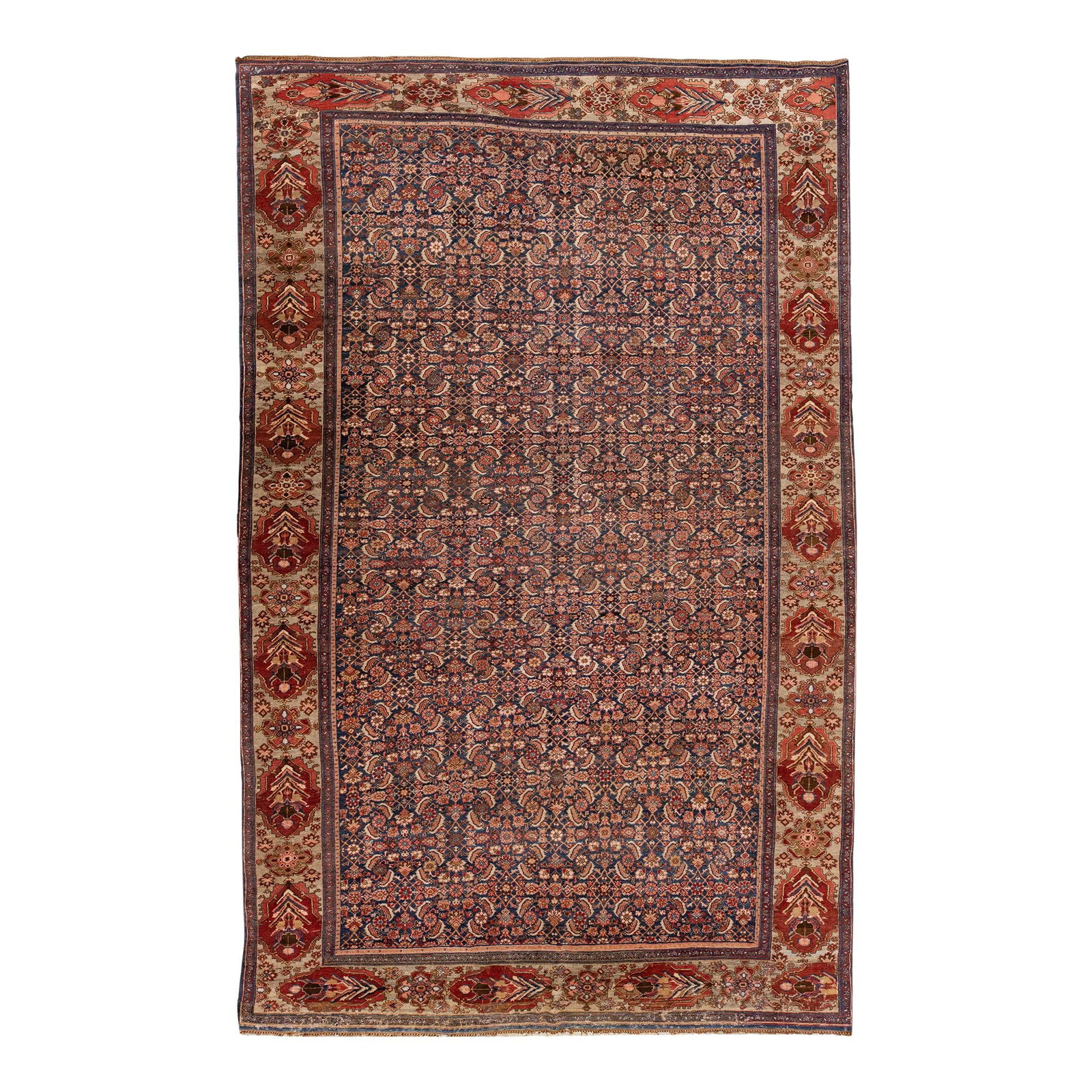 Antique Bidjar Hand-Knotted Wool Rug 9' x 13'8'' Blue Floral Design (1 of 7)