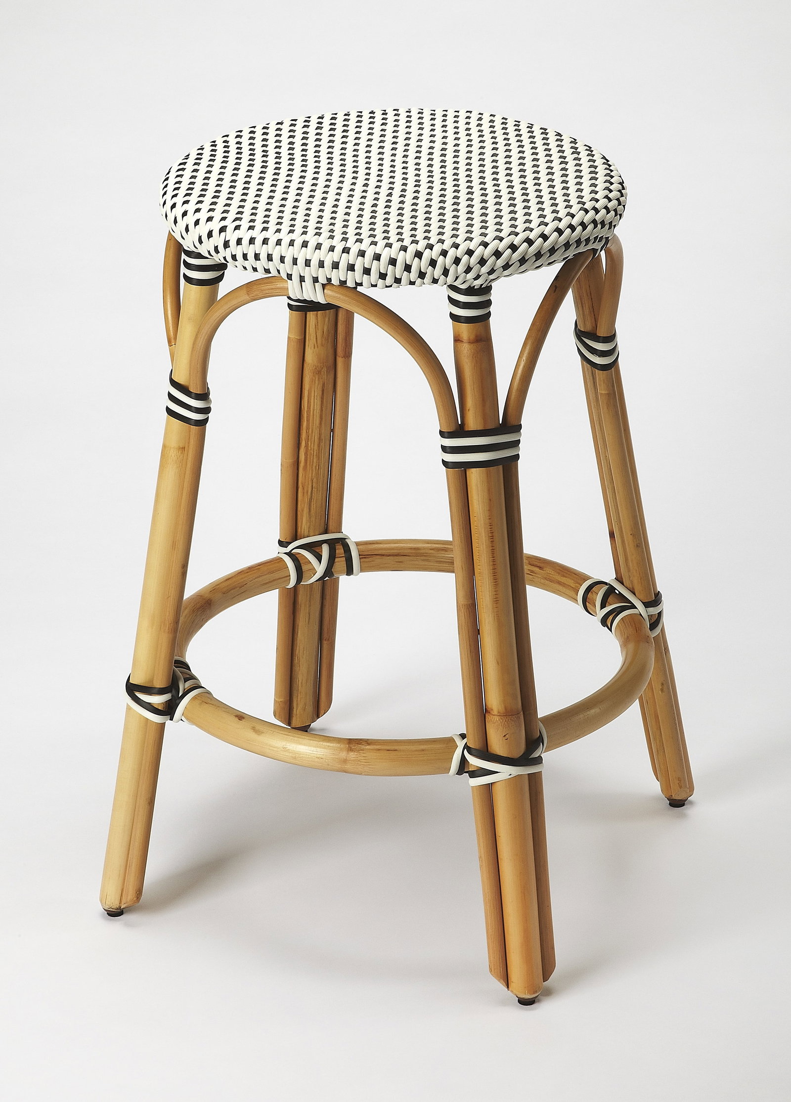 Butler Tobias Black and White Rattan Counter Stool for Indoor Outdoor (1 of 3)