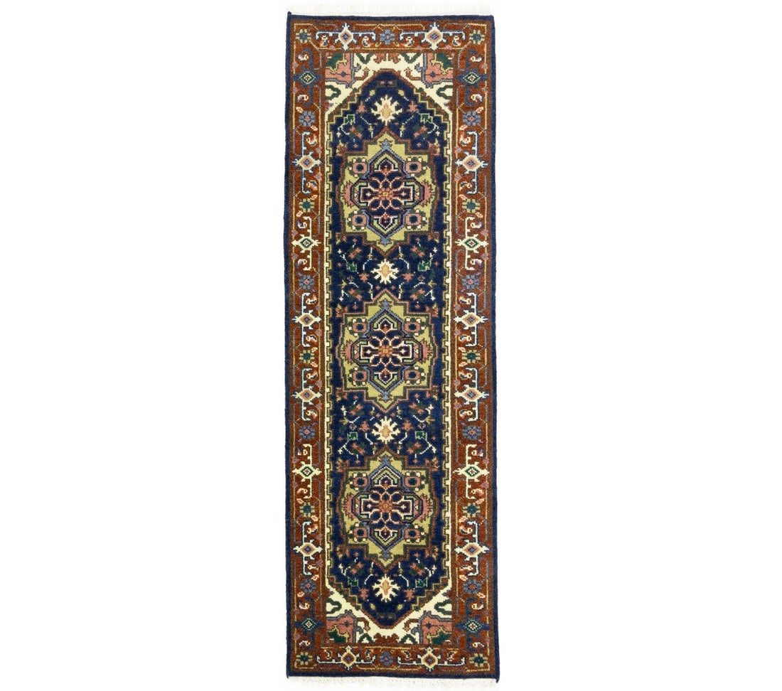 Hand-Knotted Wool Floral Heriz Serapi Runner Rug 2'7 x 8'0 Modern Tribal (1 of 18)