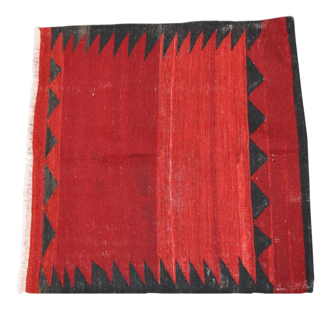 Afghan Maimana Wool Kilim Rug with Geometric Pattern 3'x3': Afghan Maimana Wool Kilim Rug with Geometric Pattern 3'x3' This vintage Afghan Maimana kilim is a hand-woven tribal rug made from organic wool and features natural colors with a geometric pattern. The