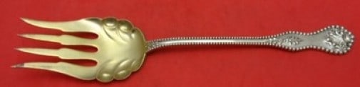 Dominick & Haff Charles II Sterling Silver Buffet Fork 11 1/2" Monogrammed: Dominick & Haff Charles II Sterling Silver Buffet Fork 11 1/2" Monogrammed This exquisite 11 1/2" buffet fork is crafted from sterling silver and features the elegant Charles II pattern by renowned ma