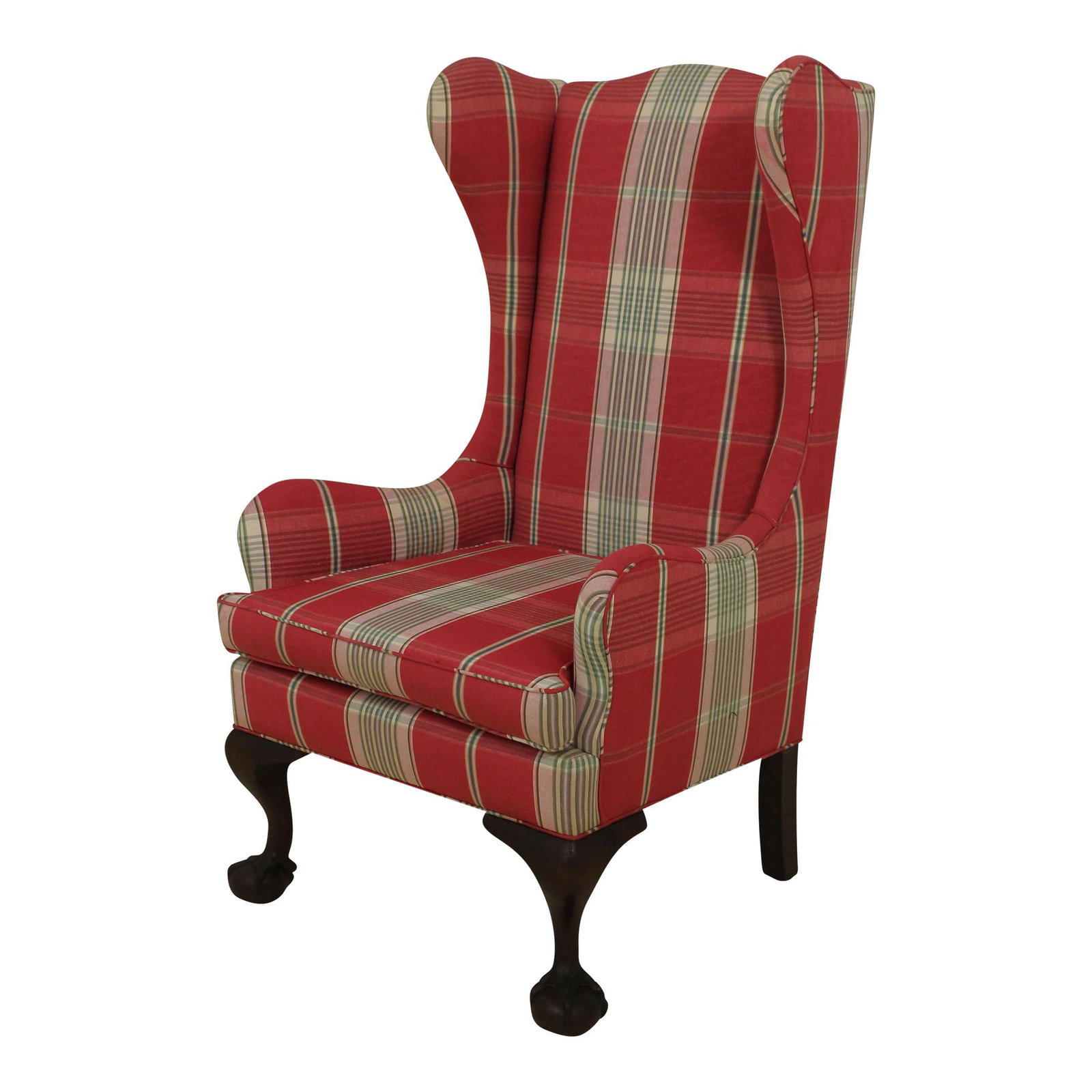 Late 19th Century Chippendale Wing Chair with Ball and Claw Feet: Late 19th Century Chippendale Wing Chair with Ball and Claw Feet This striking Antique 19th Century Ball & Claw Wing Chair showcases the elegant Chippendale design, featuring impressive large ball and