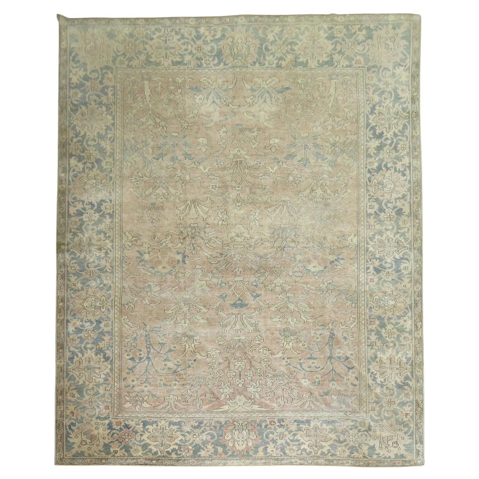 Zabihi Collection Agra Style Taupe Wool Indian Rug 9'2 x 11'9: Zabihi Collection Agra Style Taupe Wool Indian Rug 9'2 x 11'9 Enhance your living space with this exquisite Zabihi Collection Camel Taupe Room Size Indian Rug, featuring a classic Agra style. This han