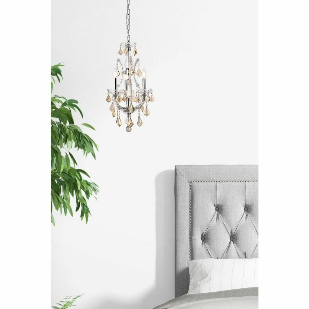 Maria Theresa 4-Light Chrome Pendant with Golden Teak Crystal Accents 12" x 22" (1 of 10)