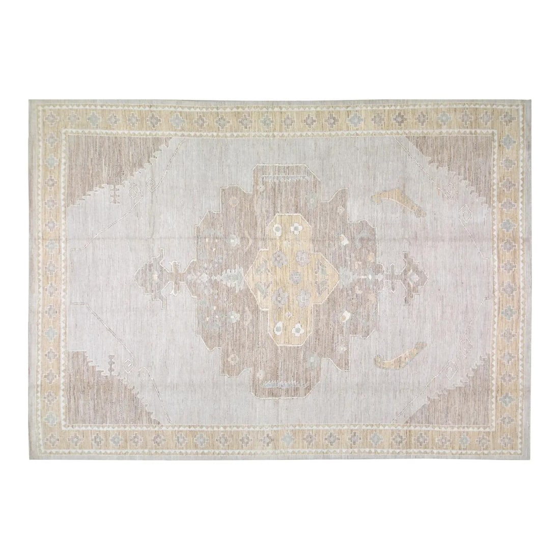 Gray Hand-Knotted Wool Area Rug 10'x14'1 Oushak Design: Gray Hand-Knotted Wool Area Rug 10'x14'1 Oushak Design This Turkish Oushak rug is hand-knotted from wool using traditional techniques, combining enduring craftsmanship with a contemporary design sensi
