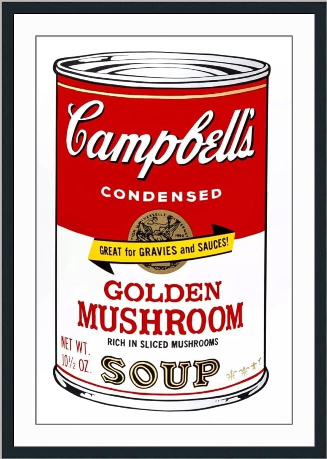 Andy Warhol Golden Mushroom Campbell's Soup Limited Edition Print Framed COA: Andy Warhol Golden Mushroom Campbell's Soup Limited Edition Print Framed COA This striking print titled 'Golden Mushroom Campbell's Soup' by Andy Warhol is a vibrant representation of contemporary pop