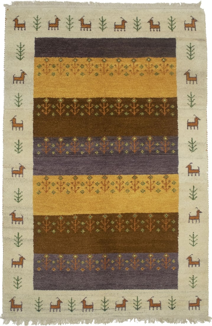 Handmade Wool Indo-Gabbeh Tribal Area Rug 4'x6' Multicolored: Handmade Wool Indo-Gabbeh Tribal Area Rug 4'x6' Multicolored Elevate your living space with this exquisite Handmade Indo-Gabbeh Tribal Design Wool Rug. Measuring 3'11" x 5'11" (4X6 ft), this multicolo