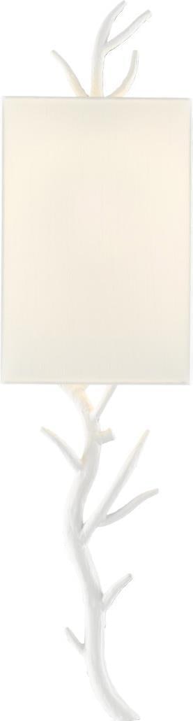 Currey Baneberry Right Wall Sconce Antique Style 31H Gesso White Finish: Currey Baneberry Right Wall Sconce Antique Style 31H Gesso White Finish Illuminate your space with the charming Baneberry Right Wall Sconce, designed in an elegant antique or vintage style. This exqui