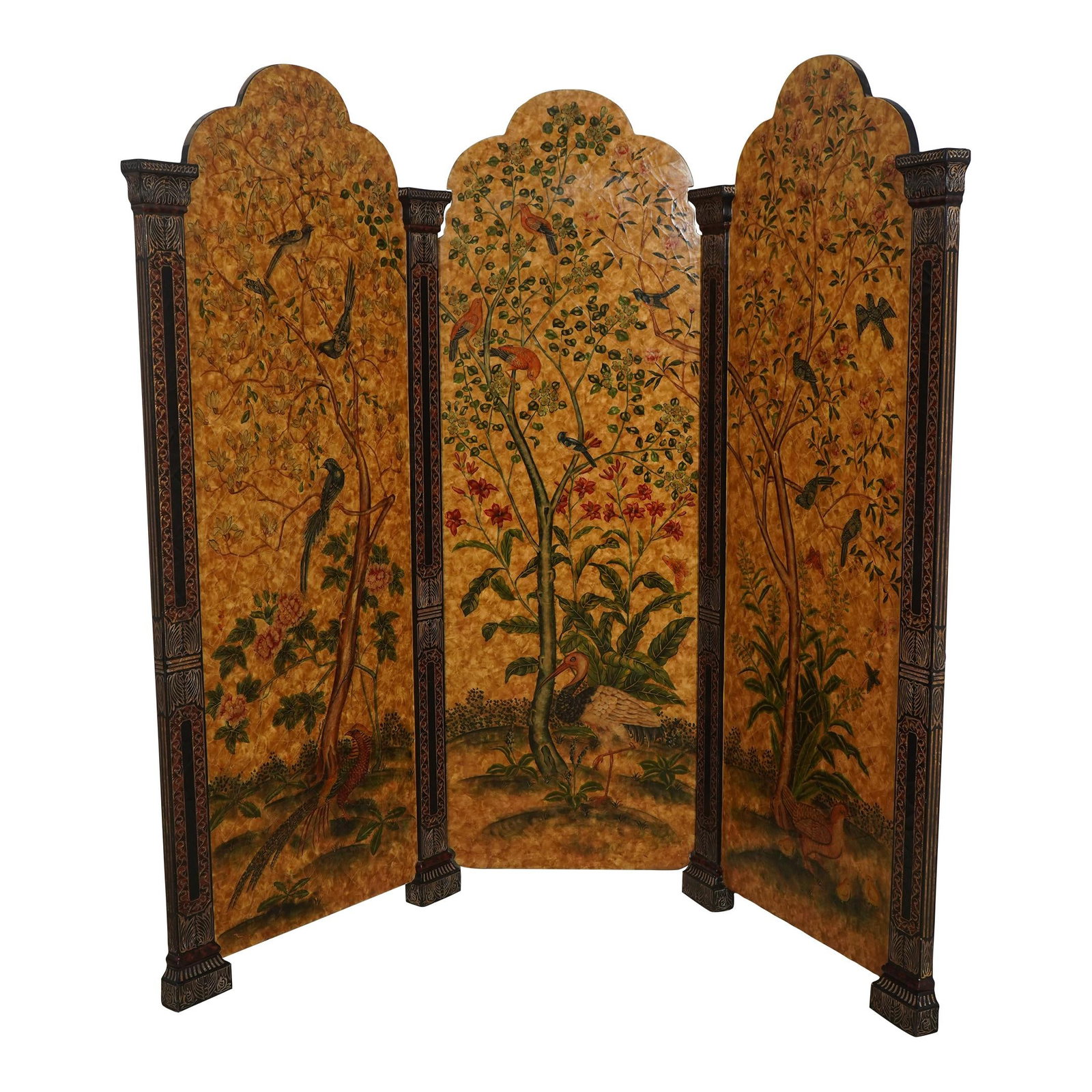 Maitland Smith 3 Panel Chinoiserie Folding Screen with Carved Details (1 of 10)