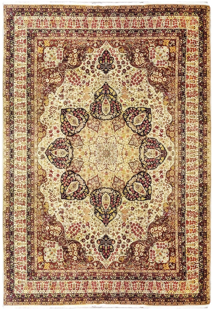 10' x 14' Kermanshah Rug Hand-Knotted Kashmir Wool Beige 200 KPSI (1 of 11)