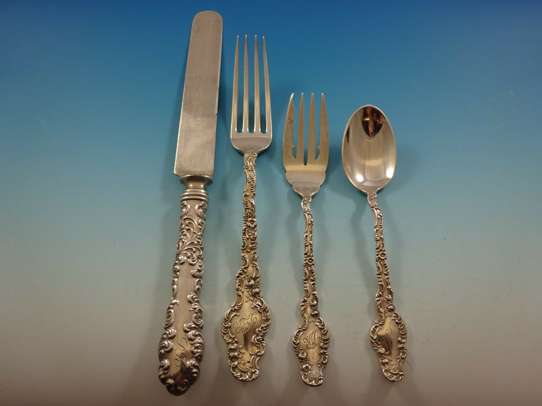 Durgin Watteau Sterling Silver 4-Piece Dinner Setting with Monograms (1 of 3)