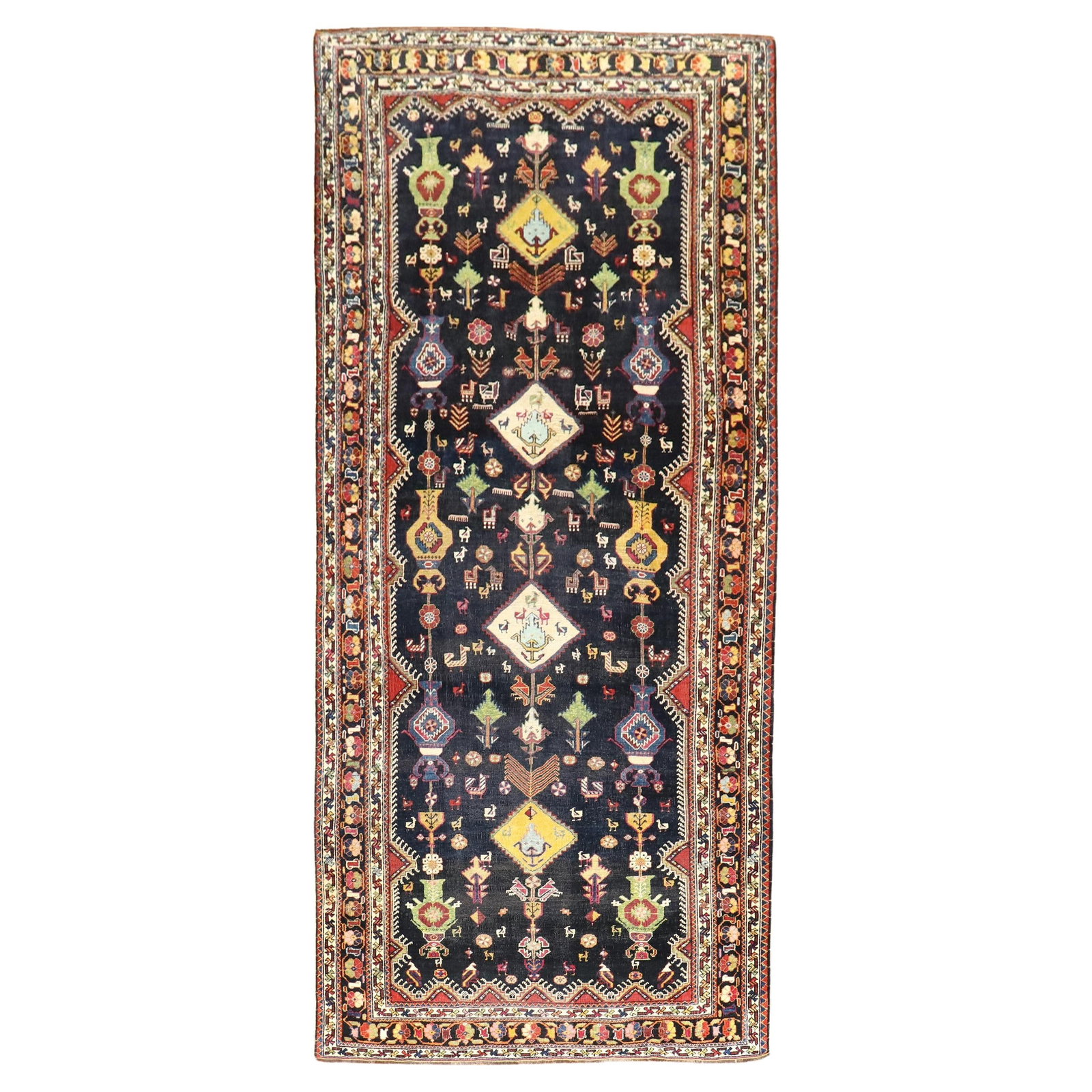 Late 19th Century Persian Shiraz Gallery Rug Wool Hand-Woven 59 x 140 in: Late 19th Century Persian Shiraz Gallery Rug Wool Hand-Woven 59 x 140 in This exquisite Antique Persian Shiraz Gallery Size Rug showcases the artistry of late 19th century craftsmanship. Hand-woven fr