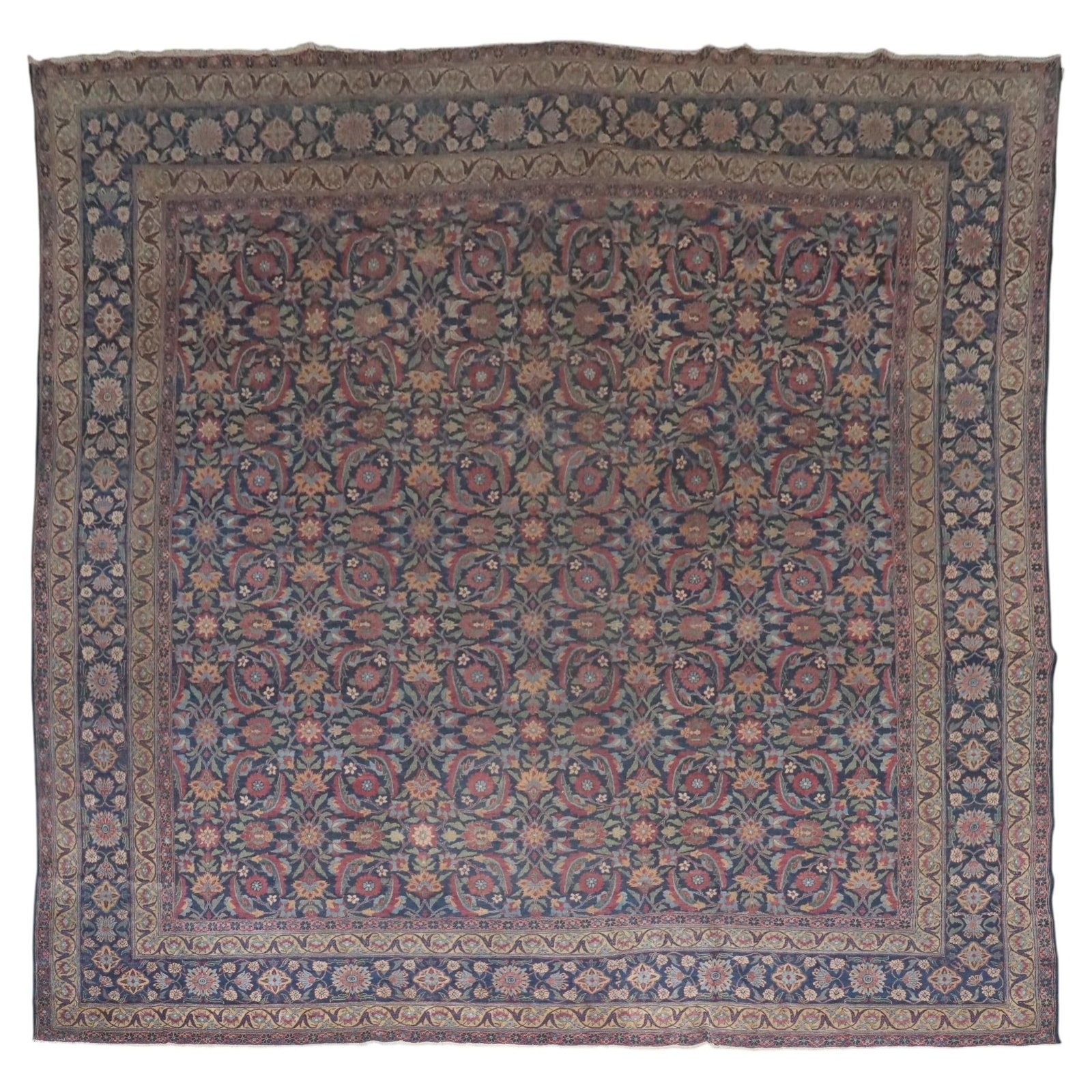 Large Persian Khorassan Wool Carpet Deep Purple Tabriz Style Circa 1890: Large Persian Khorassan Wool Carpet Deep Purple Tabriz Style Circa 1890 This is a late 19th-century Persian Khorassan carpet featuring a deep purple and navy wine color palette. Hand-knotted from wool