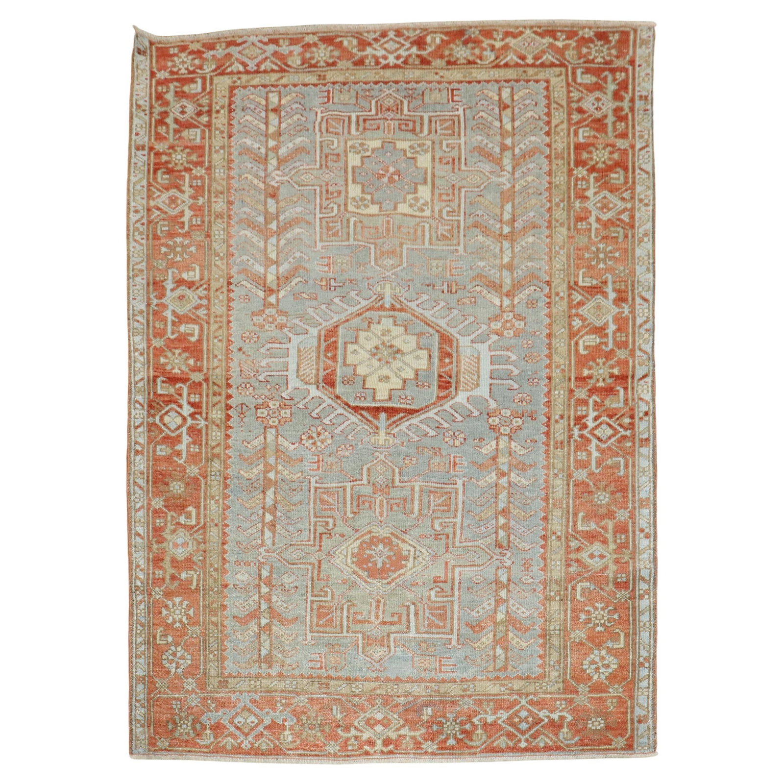 Zabihi Collection Persian Heriz Accent Rug 4'5 x 6' Wool Hand-Woven Tribal Style: Zabihi Collection Persian Heriz Accent Rug 4'5 x 6' Wool Hand-Woven Tribal Style Enhance your space with this exquisite early 20th-century Persian Heriz accent rug, beautifully crafted in a captivatin