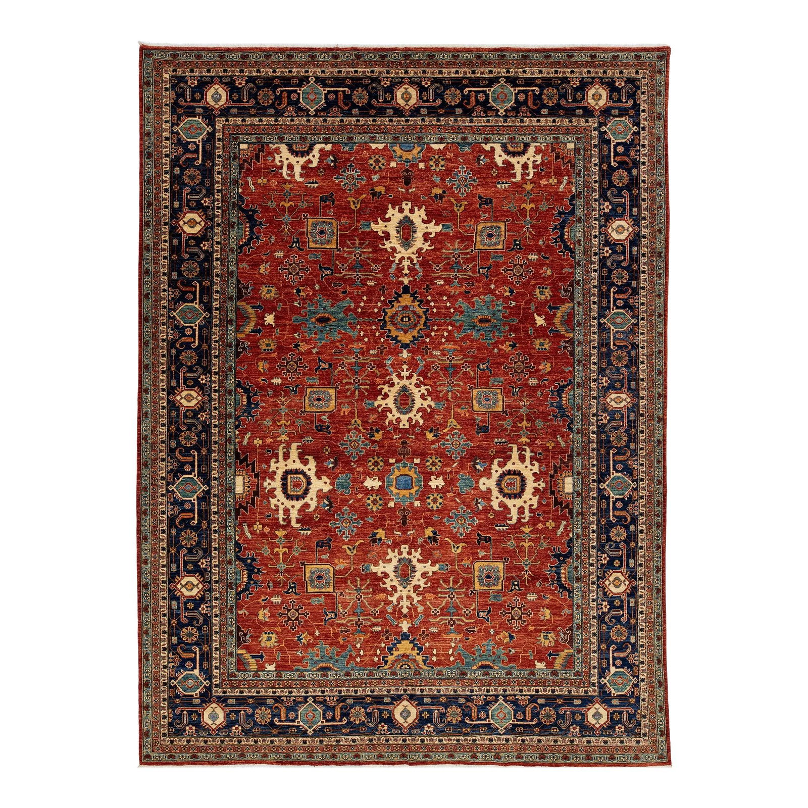 Modern Serapi-Style Wool Rug 10'1" x 13'8" in Rust-Red Floral Design: Modern Serapi-Style Wool Rug 10'1" x 13'8" in Rust-Red Floral Design Discover the elegance of this Modern Serapi-Style Wool Rug, featuring a stunning rust-red background adorned with a contemporary al