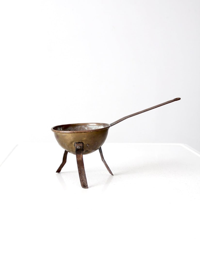 Antique Copper Footed Bowl with Iron Handle 5.5 inch Diameter (1 of 11)