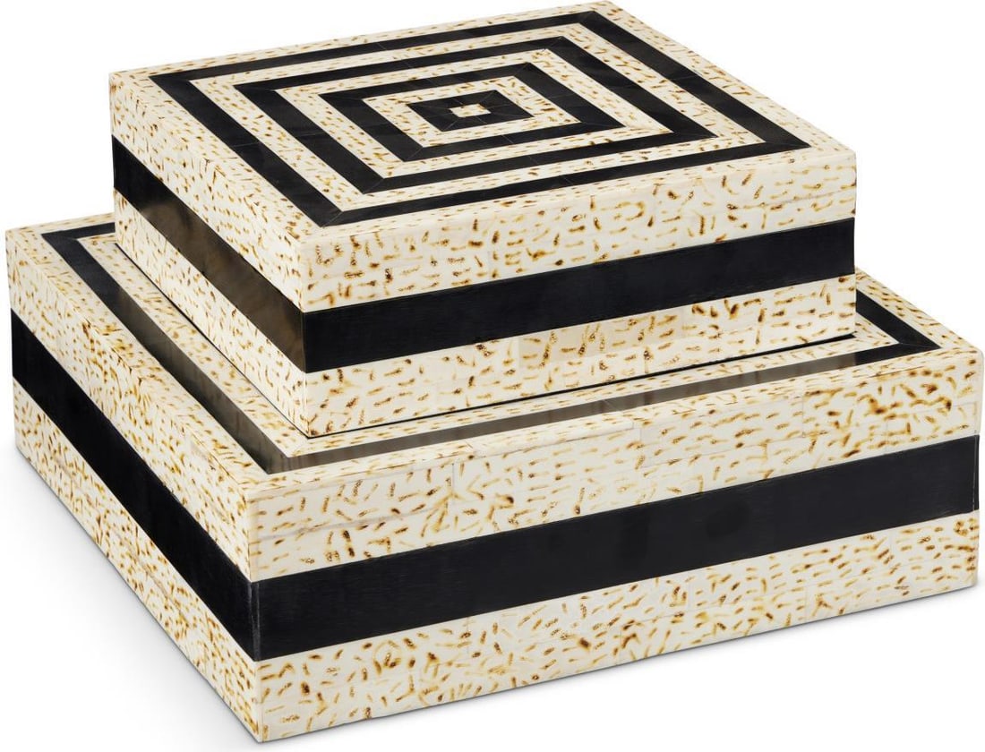 Currey Arts and Crafts Ivory Black Taurus Decorative Boxes (1 of 5)