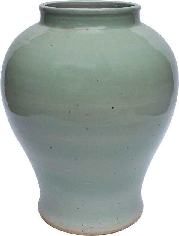 Handcrafted Mint Green Porcelain Jar 18H x 13.5W x 13.5D: Handcrafted Mint Green Porcelain Jar 18H x 13.5W x 13.5D This large handmade mint green porcelain jar is a stunning addition to any space, showcasing a beautiful transitional style. With an open mouth