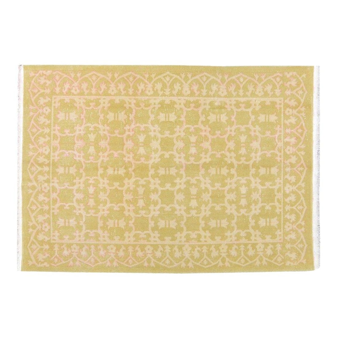 4'1" x 5'9" Hand Knotted Wool Chinese Art Deco Area Rug: 4'1" x 5'9" Hand Knotted Wool Chinese Art Deco Area Rug This vintage Chinese Art Deco rug is hand-knotted from wool using traditional techniques, offering a durable and richly textured foundation for 