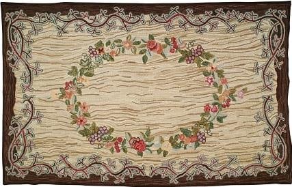 Early American Style Camp Burr Rug 4x6 Floral Design: Early American Style Camp Burr Rug 4x6 Floral Design This Early American Style Vintage Rug is a beautiful addition to any home decor. Designed in a classic vintage style, it features a hooked construc