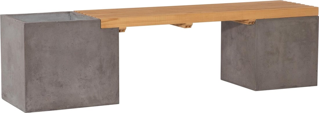 Stylish Bowman Outdoor Bench in Teak Wood and Dark Gray Concrete: Stylish Bowman Outdoor Bench in Teak Wood and Dark Gray Concrete This stylish outdoor bench combines the natural beauty of teak wood with the modern appeal of dark gray concrete. Designed for outdoor 
