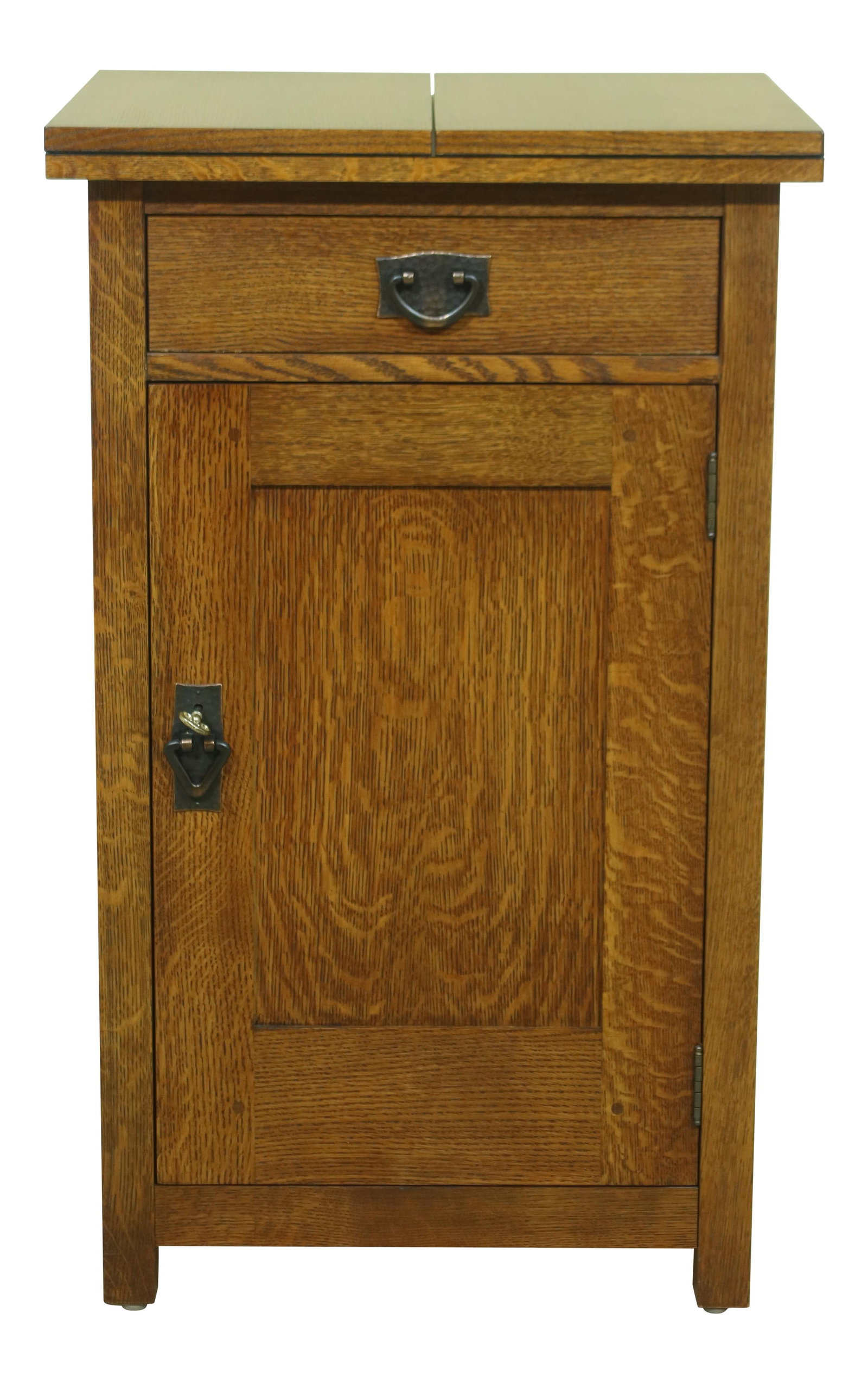 Stickley Mission Oak Arts & Crafts Flip Top Bar with Wine Rack: Stickley Mission Oak Arts & Crafts Flip Top Bar with Wine Rack This Stickley Mission Oak Arts & Crafts Flip Top Bar, crafted around 2004, features a beautiful brown oak finish and showcases exceptiona