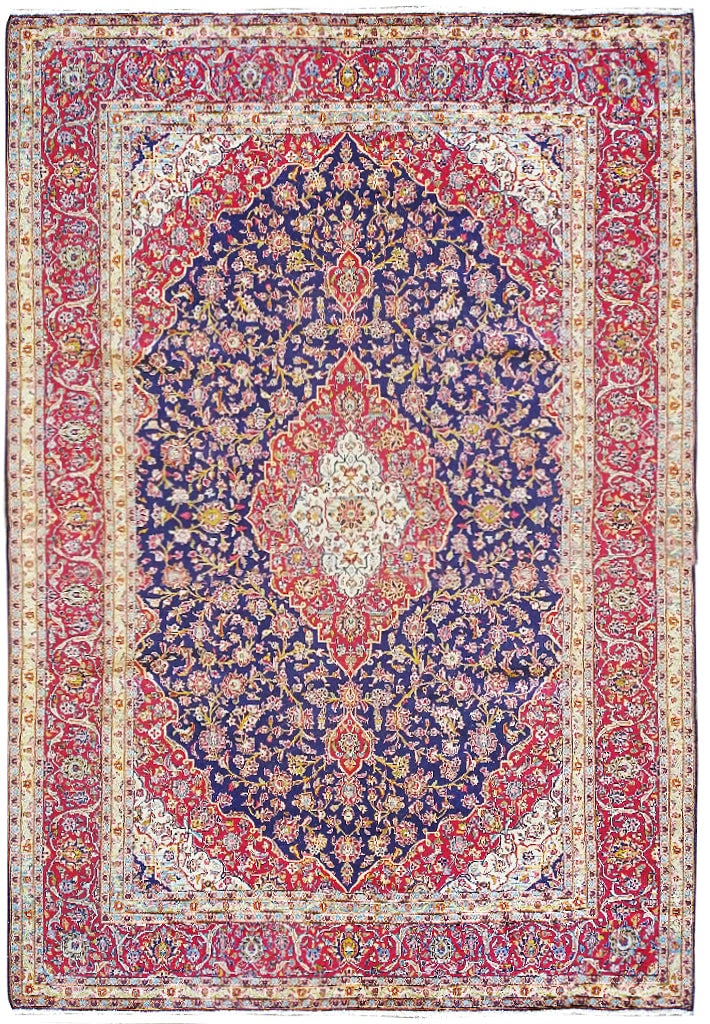 10' x 14' Authentic Persian Kashan Rug Navy Blue Floral Design (1 of 15)