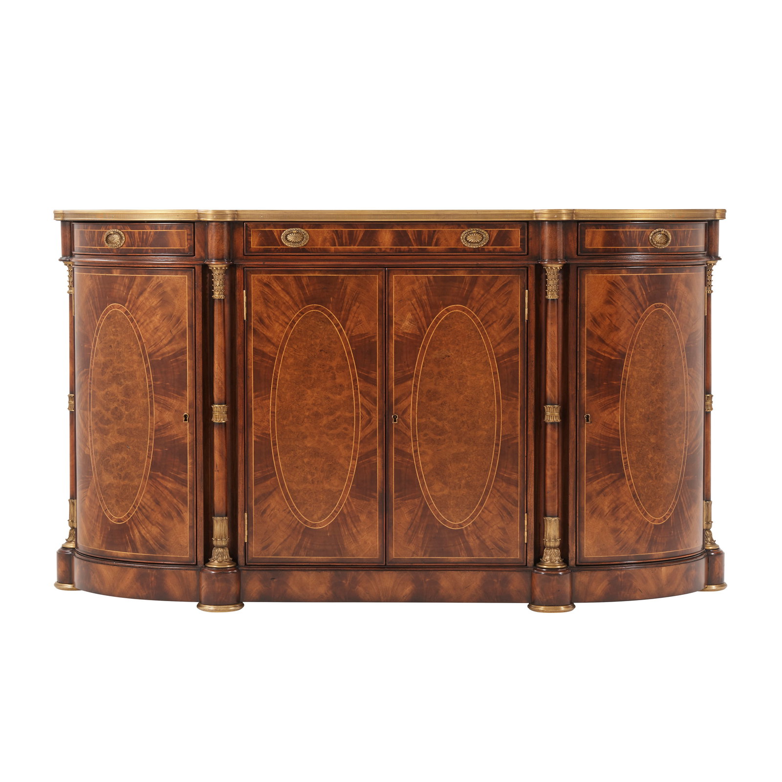 Empire Style Rectangular Mahogany Sideboard with Brass Accents: Empire Style Rectangular Mahogany Sideboard with Brass Accents This Empire style sideboard by Theodore Alexander features a rectangular shape crafted from mahogany with brass accents. The piece offers