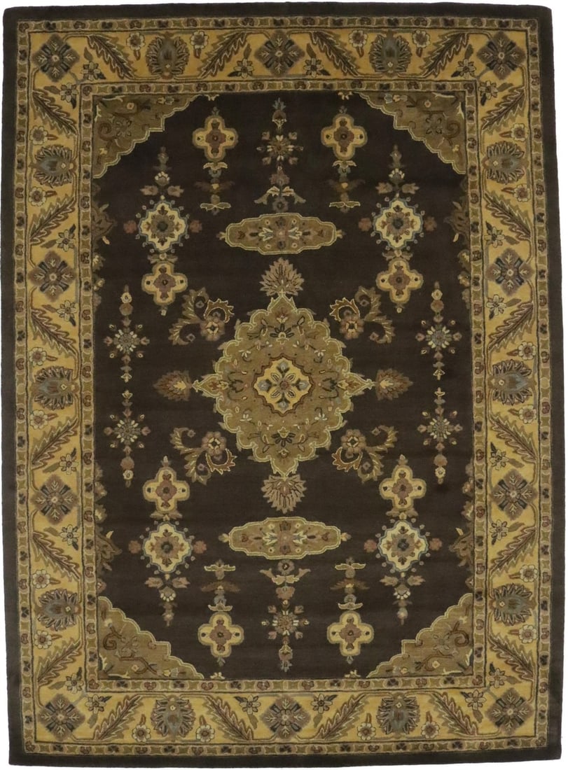 Hand-Tufted 10x13 ft Dark Brown Floral Wool Area Rug: Hand-Tufted 10x13 ft Dark Brown Floral Wool Area Rug Enhance your living space with this exquisite hand-tufted dark brown Oriental rug featuring a modern floral design. Crafted in India, this area rug