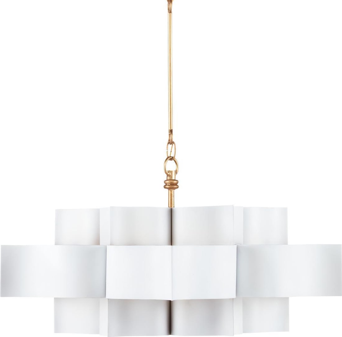 Currey Grand Lotus Chandelier White Gold Leaf Transitional 6 Bulbs (1 of 5)
