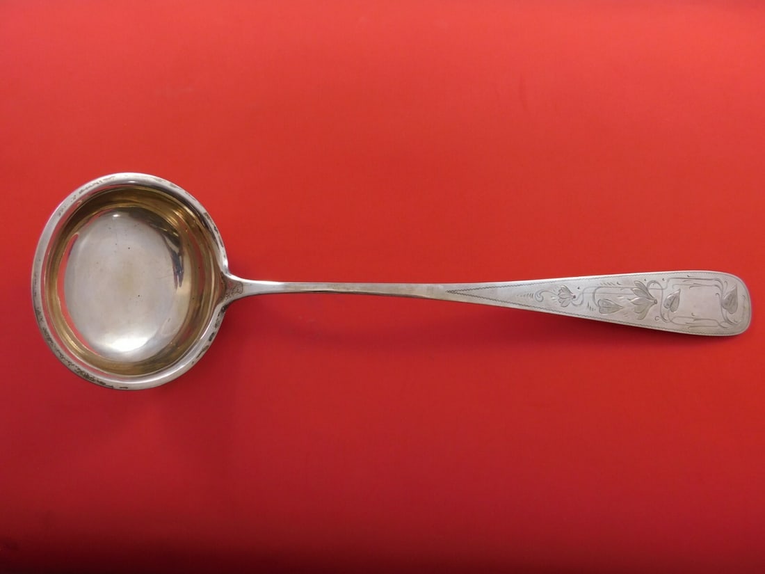 Meyer .800 Silver Soup Ladle Bright-Cut Leaf Design 13.25 inches (1 of 3)