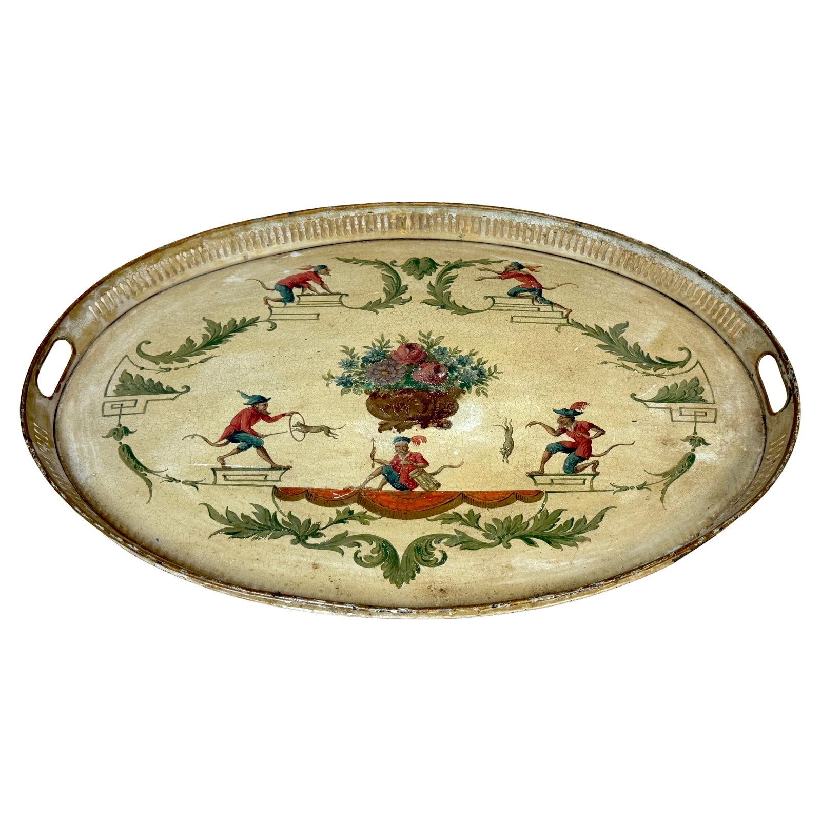Regency Chinoiserie Hand-Painted Tole Tray Circa 1800: Regency Chinoiserie Hand-Painted Tole Tray Circa 1800 This exquisite Regency Painted Tole Tray features captivating Chinoiserie decoration, dating back to circa 1800. Crafted in Europe during the earl