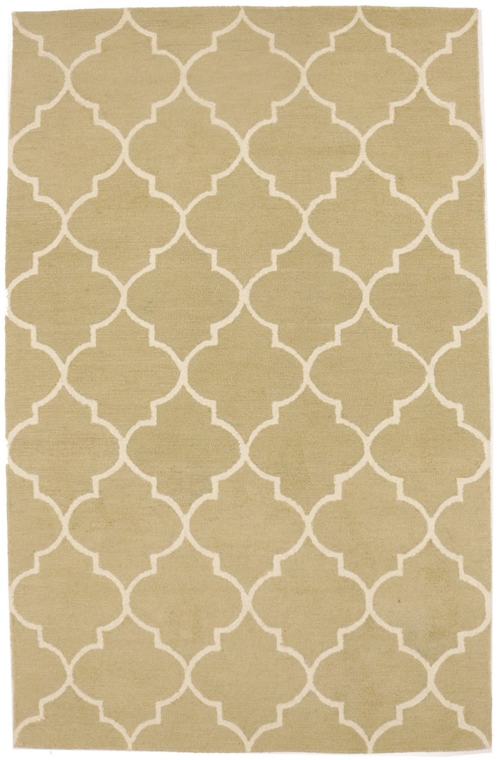5x8 Hand-Tufted Wool Area Rug with Beige Modern Trellis Pattern: 5x8 Hand-Tufted Wool Area Rug with Beige Modern Trellis Pattern This contemporary area rug features a beige and cream trellis design, hand-tufted from wool for a soft and durable finish. Its rectangul