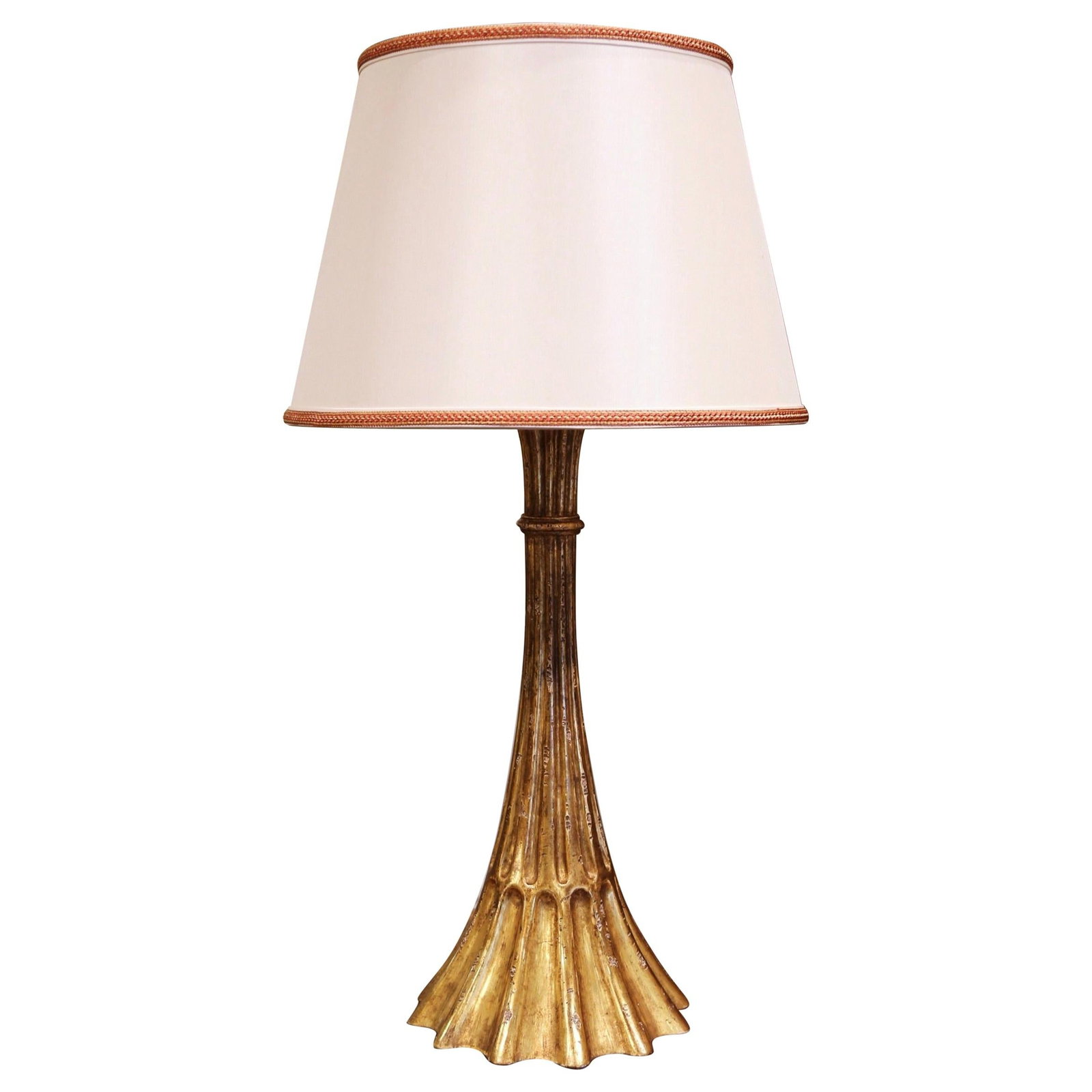 French Giltwood Hand-Carved Table Lamp With Gold Trim Custom Shade (1 of 10)