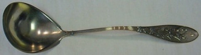 Whiting Honeysuckle Sterling Silver Gold Washed Soup Ladle 13.5 Inch: Whiting Honeysuckle Sterling Silver Gold Washed Soup Ladle 13.5 Inch This exquisite soup ladle from Whiting features the elegant Honeysuckle pattern, showcasing a beautifully designed shield-shaped bo