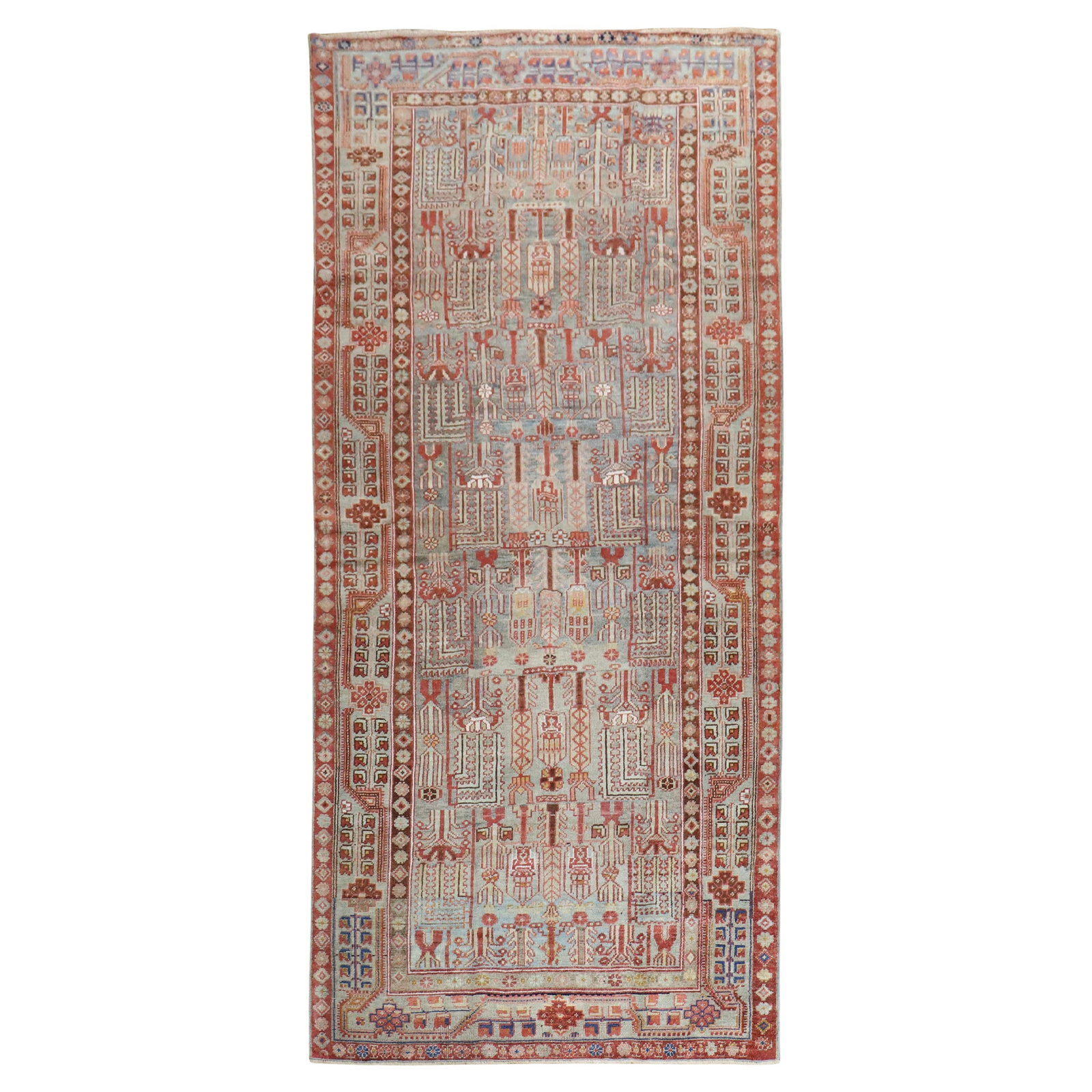 Zabihi Persian Kurd Gallery Rug 58 x 125 Hand-Woven Wool: Zabihi Persian Kurd Gallery Rug 58 x 125 Hand-Woven Wool This exquisite Persian Kurd gallery size rug showcases a beautiful tree of life motif set against a subtle gray field. Measuring 58 inches in w