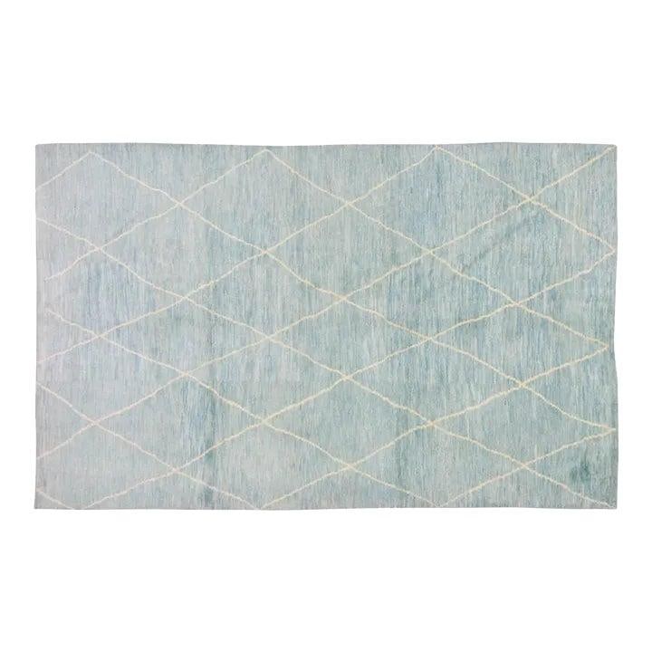 Hand Knotted Wool Beni Ourain Rug with Soft Texture 6'7x10'6: Hand Knotted Wool Beni Ourain Rug with Soft Texture 6'7x10'6 This Moroccan Beni Ourain rug from the 1980s features a fine hand-knotted weave crafted from soft-texture wool in natural blue tones. The r